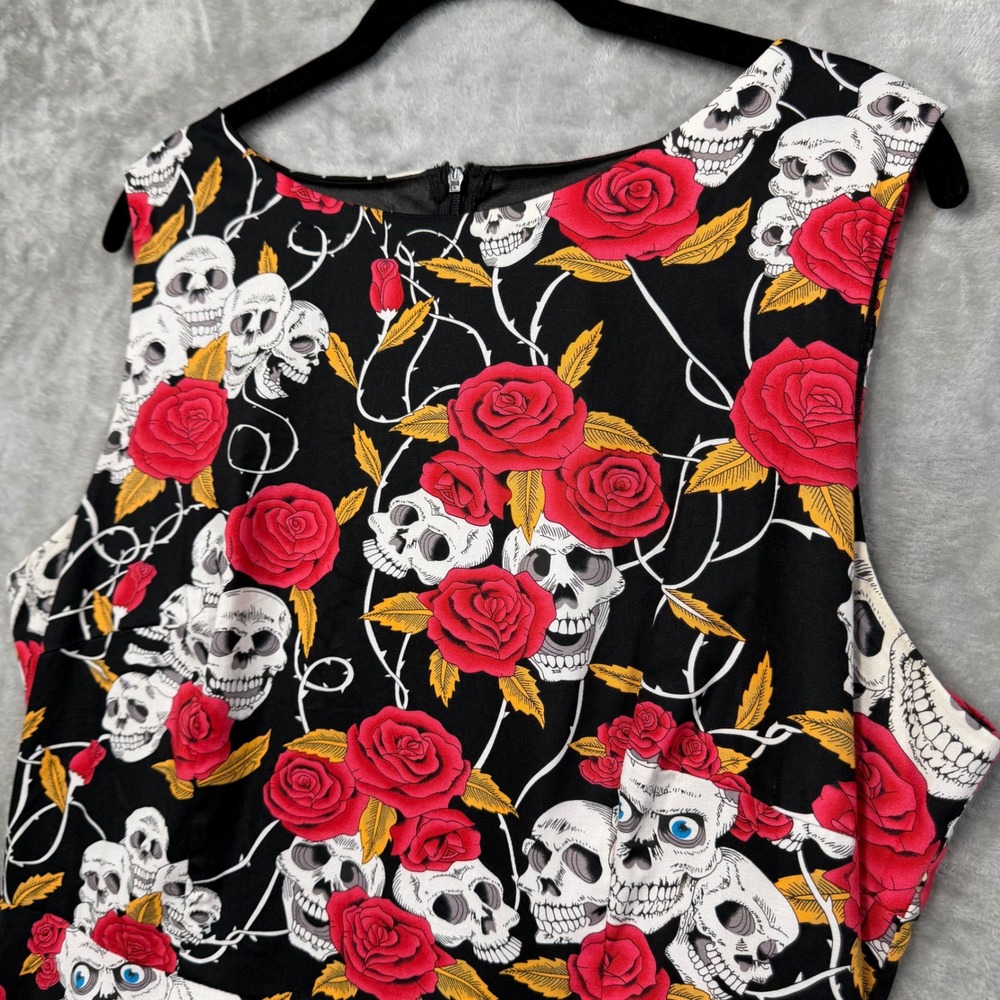 Modecrush Fit and Flare Dress  2XL Black Skull Rose Gothic Rockabilly Halloween